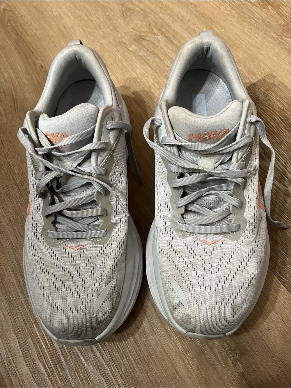 Hoka Women's Light Gray Athletic Sneakers with Peach Logo